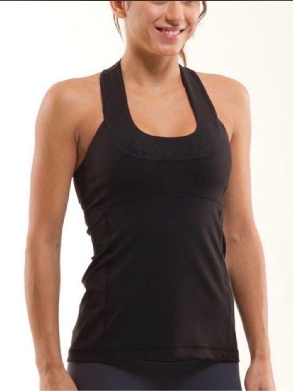 Lululemon Flow Y Black Built-in Bra Athletic Tank Top Women's Sweat Wicking Sz 6